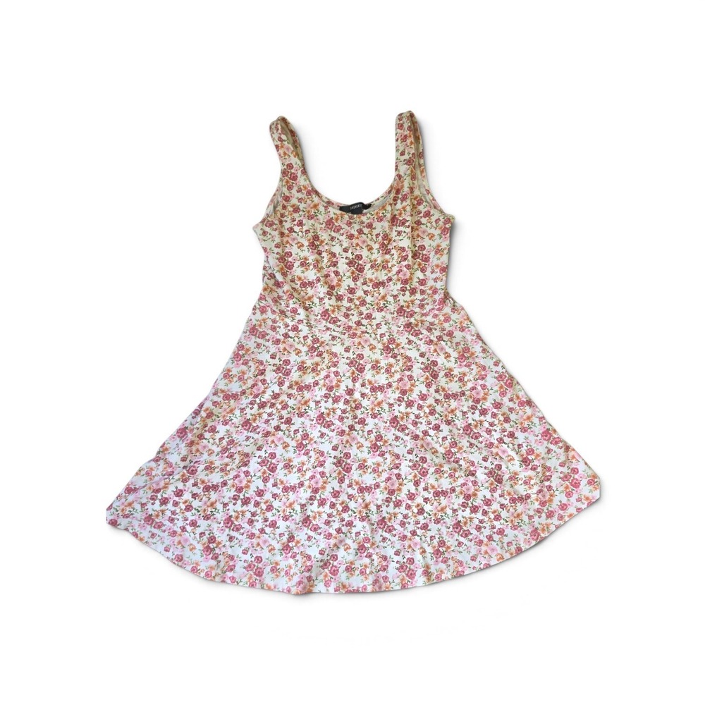 Forever 21 Floral Print Skater Dress Small Cream Pink Scoop Neck Sleeveless